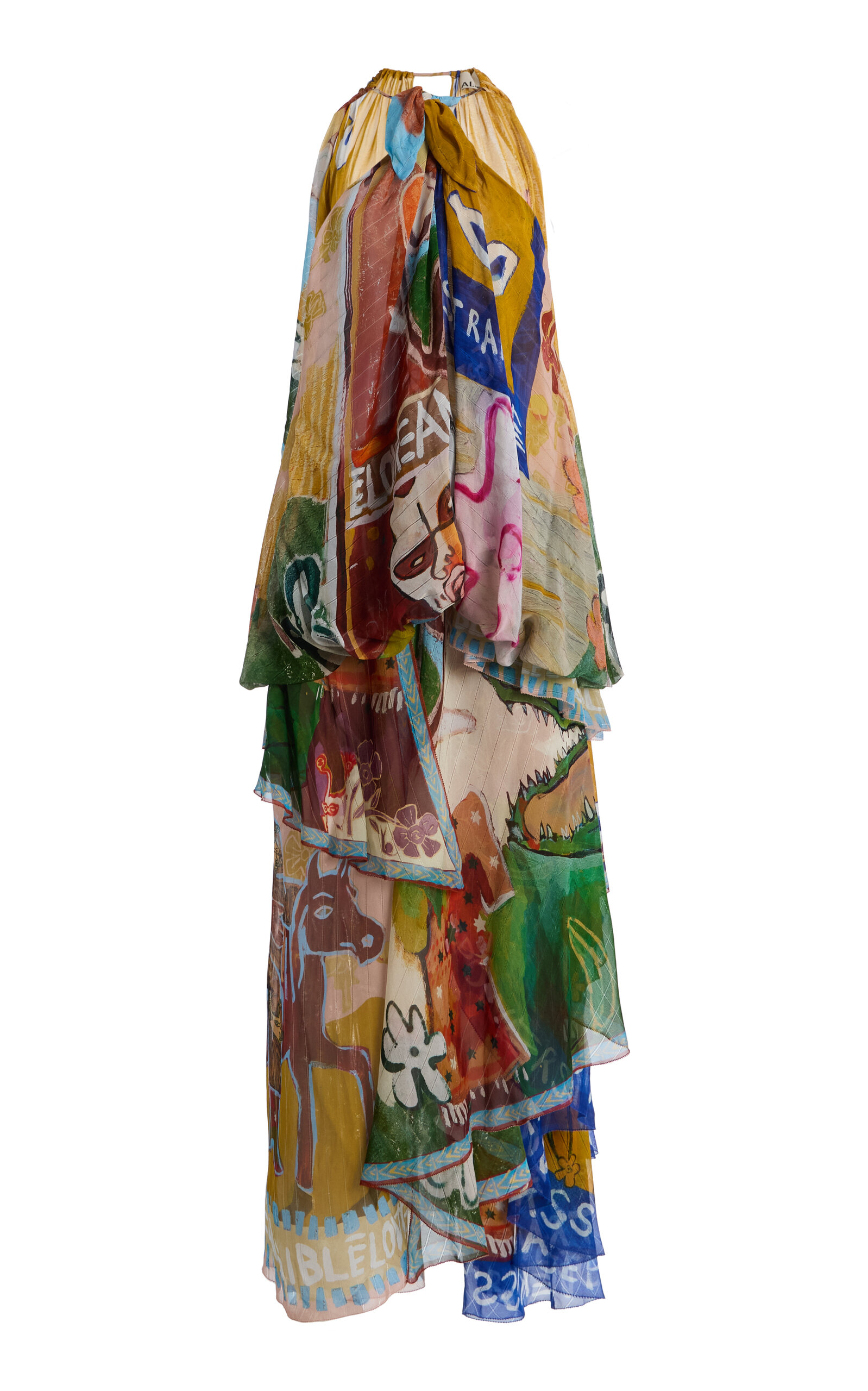 Mlak Printed Chiffon Halter Gown