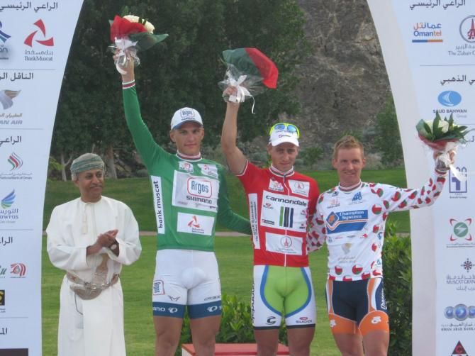 The jersey leaders after stage 2 of the Tour of Oman (L-R): Marcel Kittel, Peter Sagan and Bobbie Traksel