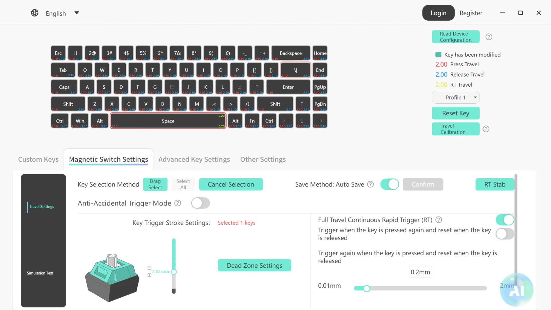 Gamakay software settings for the Gamakay x NaughShark NS68