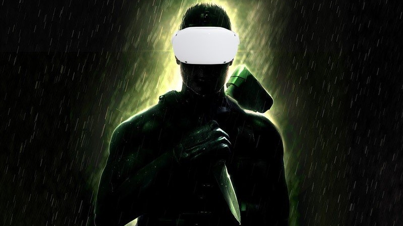 Mockup of Sam Fisher wearing Quest 2 headset