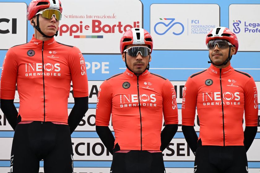 FERRARA ITALY MARCH 25 Caleb Ewan of Australia and Team INEOS Grenadiers C with teammates prior to the 40th Settimana Internazionale Coppi e Bartali 2025 Stage 1 a 1745km stage from Ferrara to Bondeno on March 25 2025 in Ferrara Italy Photo by Dario BelingheriGetty Images