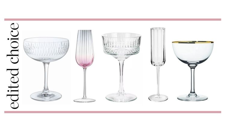 Best Champagne glasses graphic with lots of different shape and coloured glasses
