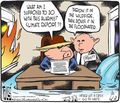Political cartoon U.S. Trump Scott Pruitt climate change