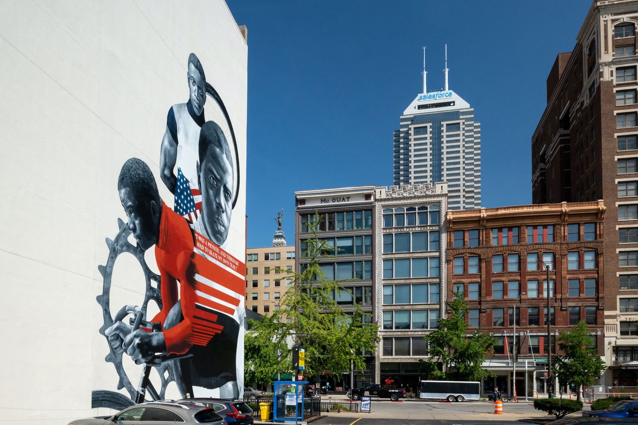 Mural of Major Taylor in downtown Indianapolis