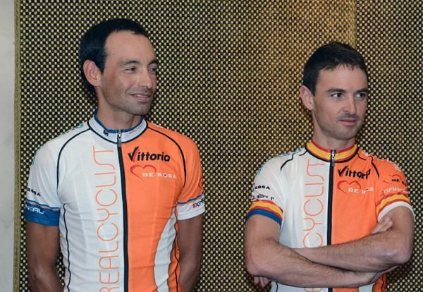 Cesar Grajales, left, and Francisco Mancebo at the Realcyclist.com team presentation.