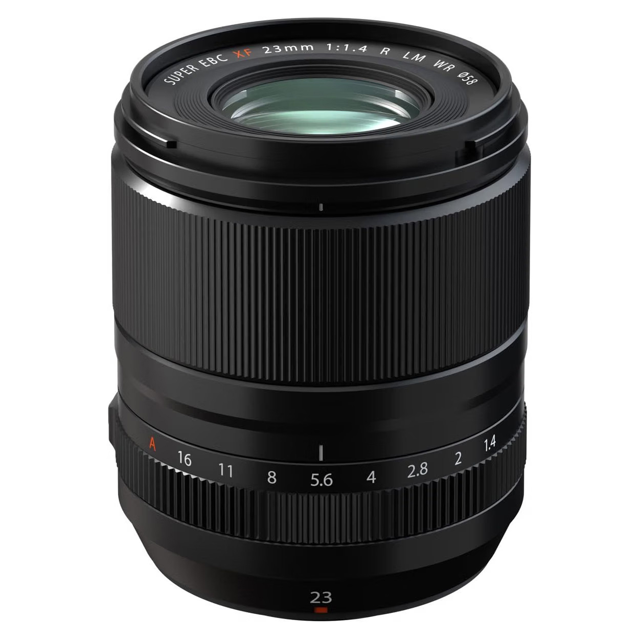Fujifilm XF23mm f1.4 R LM WR lens on a white background