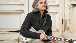 Tool’s Adam Jones, photographed in London with a silverburst Gibson Les Paul Custom