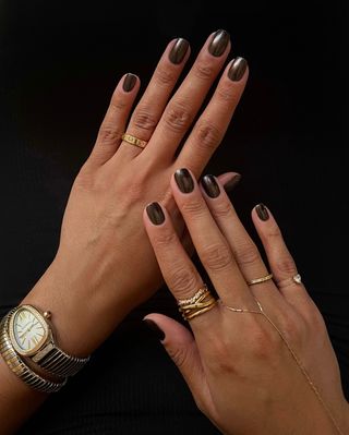 Dark brown coffee chrome nails