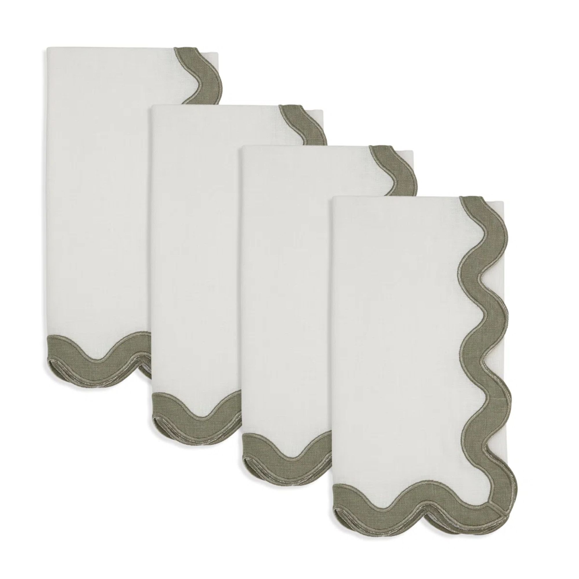 White napkins with olive green scallop trim