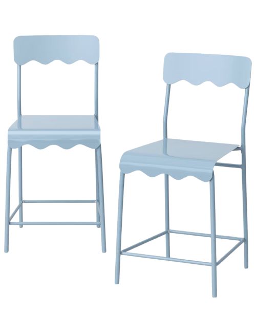 Wavy Metal Counter Height Barstool With Footrest