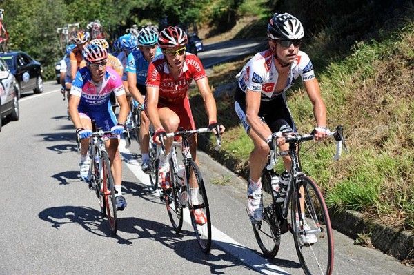 Jurgen van Goolen (CSC) leads the breakaway and would be the last man to be caught by the Contador group.