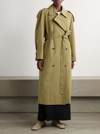 Übergroßer, zweireihiger Trenchcoat aus Baumwoll-Gabardine mit Gürtel von Denver