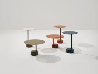 Milan Design Week Arper Oell coffee and side tables in red, white, blue, green and two different sizes