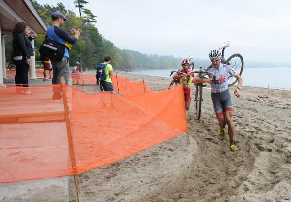 Bazin leads Field through the sand.