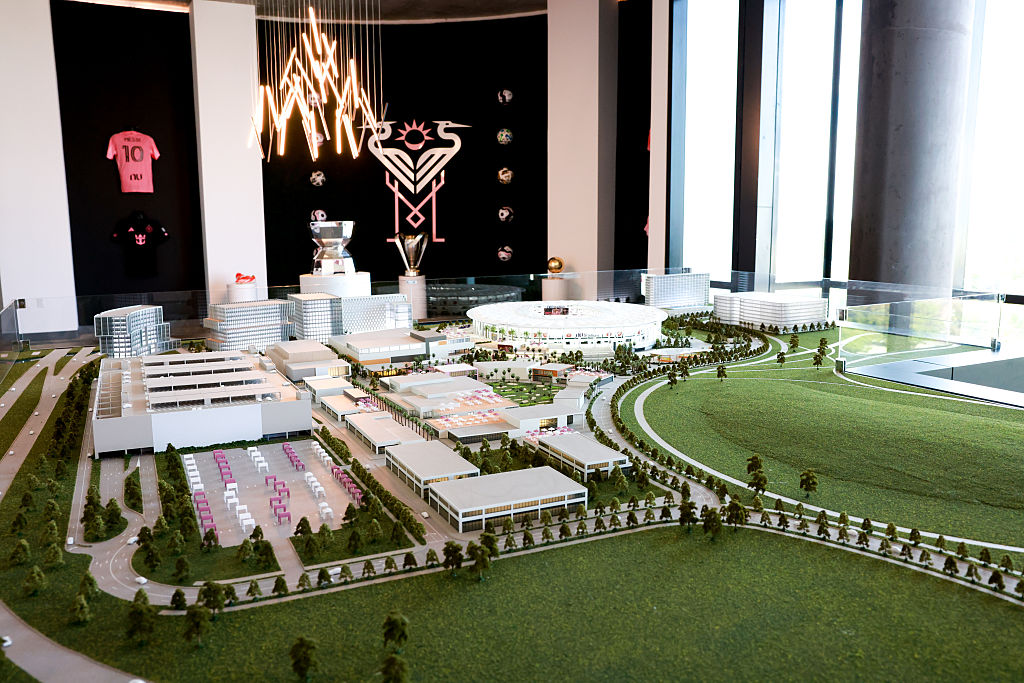 A model of Nu Stadium, Inter Miami's new stadium, in Miami, Florida