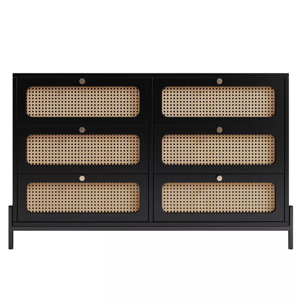 47 Modern Rattan Wood 6-Drawer Dresser