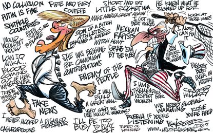 Political cartoon U.S. Trump tweets Uncle Sam