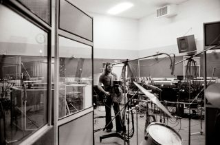 David Gilmour in the studio playing his famous Black Strat in 1973/’74