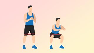 an illustration of a man doing resistance band squats