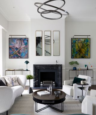 White living room with pops of color in Georgian townhouse in London