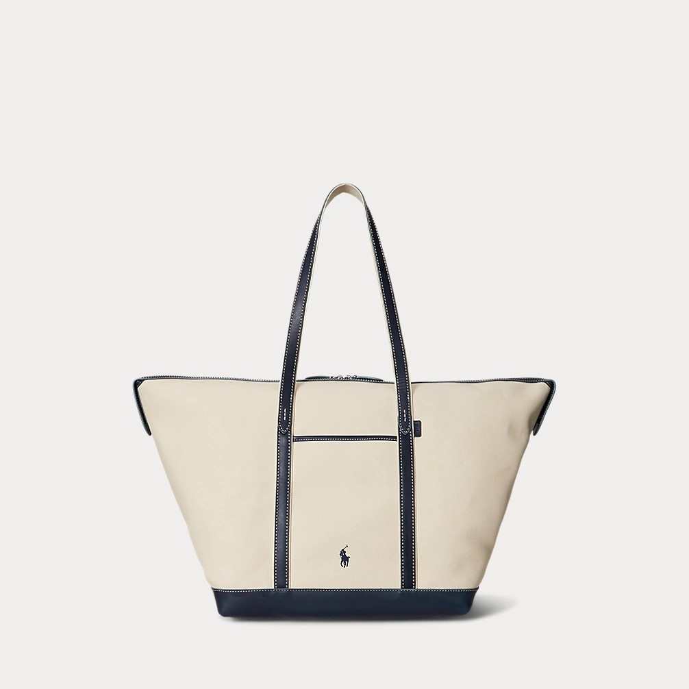 Leather Trim Canvas Large Shopper Tote