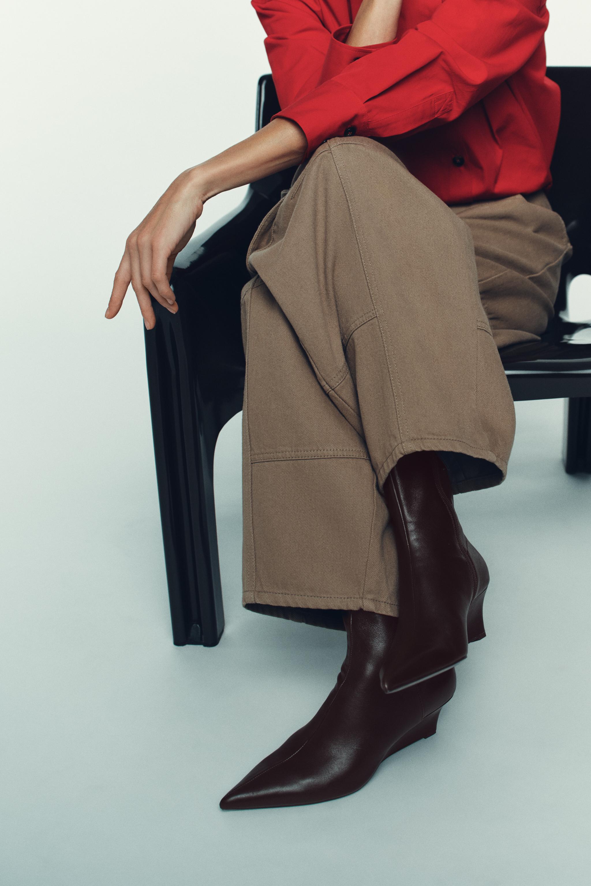 Leather Wedge Heel Ankle Boots