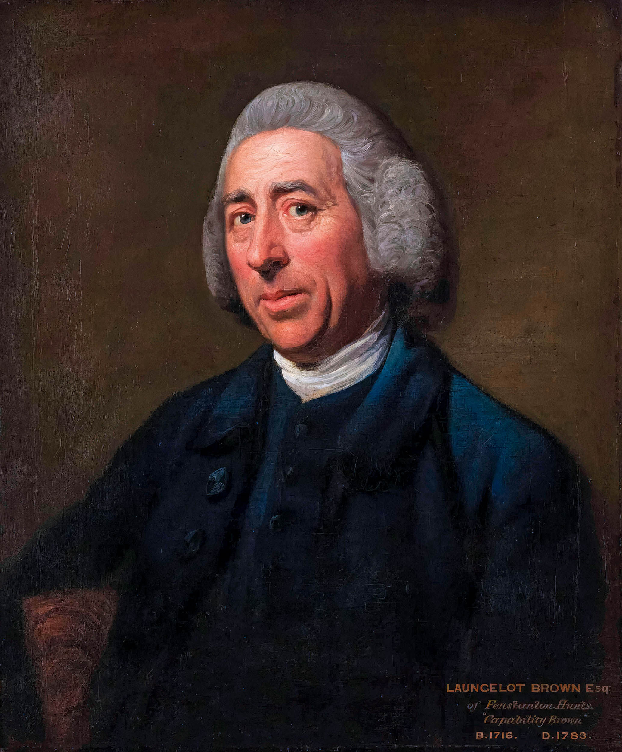 Lancelot Brown (circa 1715/16-1783), known as 'Capability Brown', English gardener and landscape architect, portrait painting in oil on canvas by Nathaniel Dance-Holland, circa 1773.