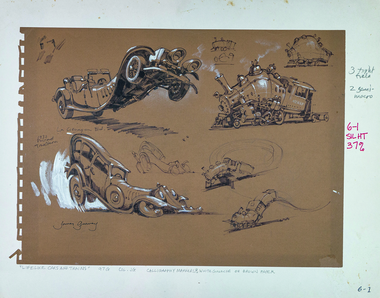 Absurd art; cars and trains adopt animal poses