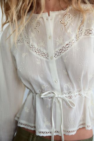 ZARA, Embroidered Chiffon Shirt