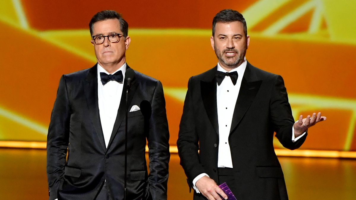 Stephen Colbert and Jimmy Kimmel at the 71st annual Emmy Awards.