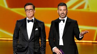 Stephen Colbert and Jimmy Kimmel at the 71st annual Emmy Awards.