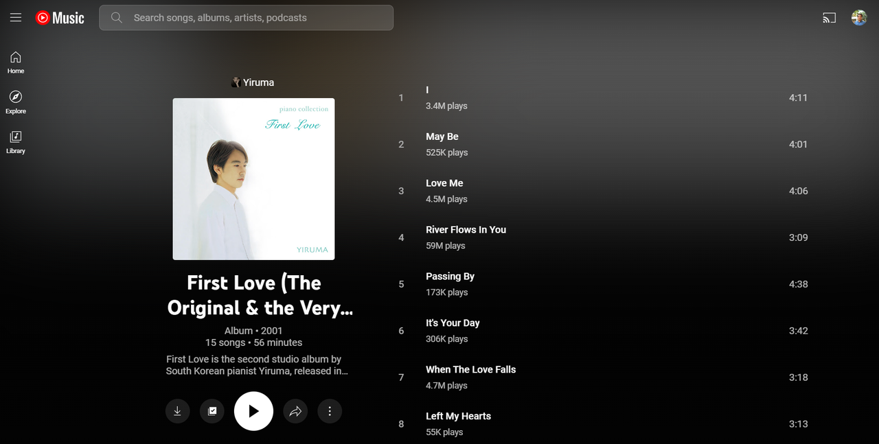 Youtube music playlist and album redesigned UI on the web