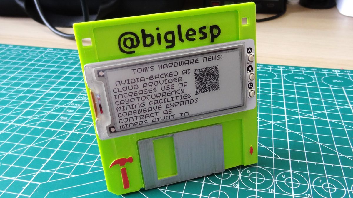 How to make a connected badge that shows the latest news headlines — and looks like a floppy disk