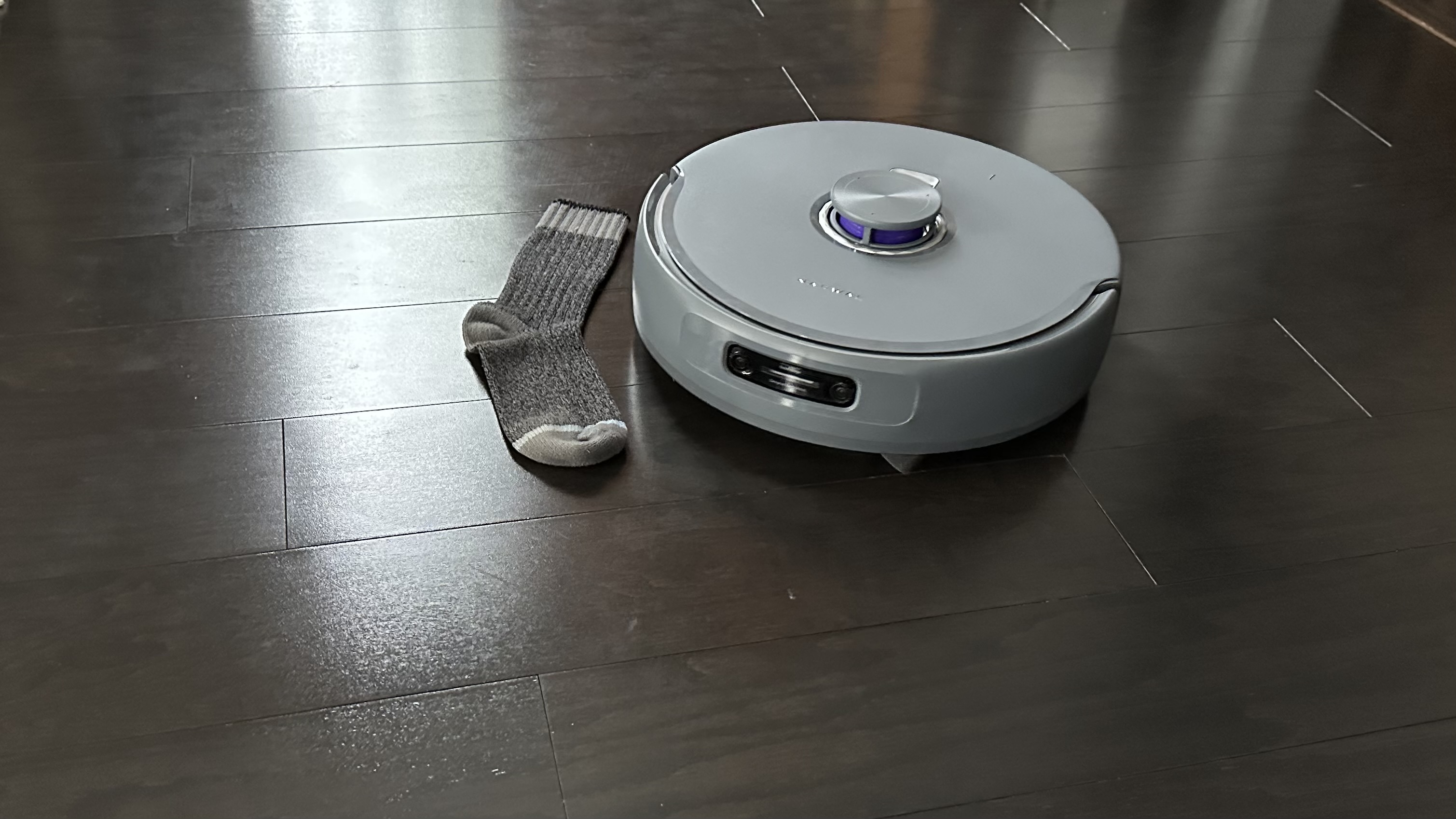 Narwal Freo Z10 Ultra avoiding a sock during testing