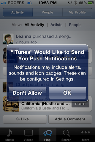 iOS 4.3 features: Ping getting pushy with notifications