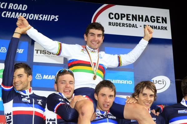 Pierre-Henri Lecuisinier celebrates with his teammates