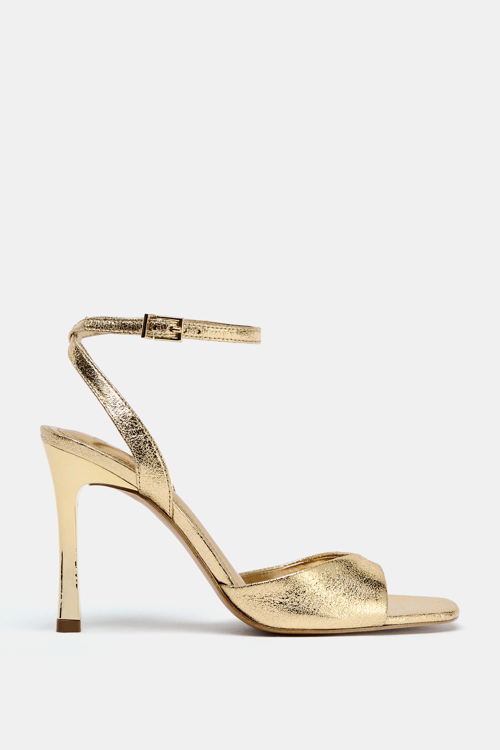 Patent-Finish High-Heel Sandals - Gold - 2