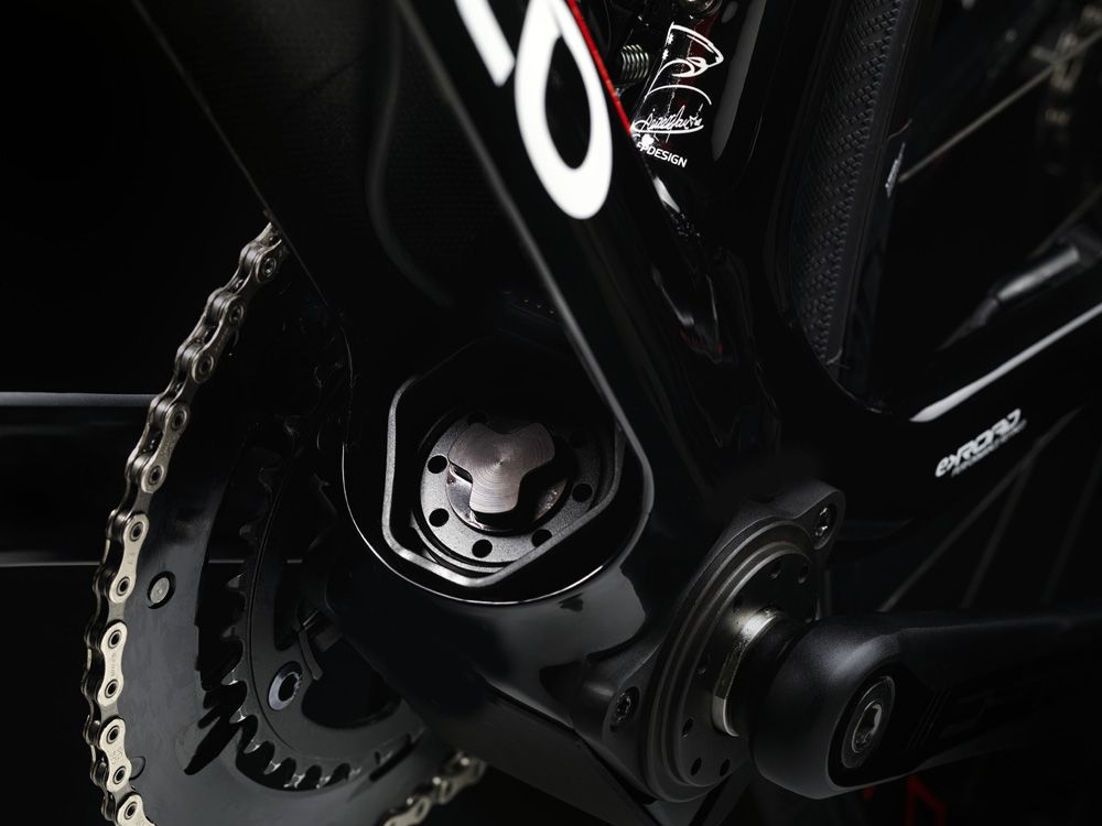 A close-up of the bottom bracket motor