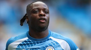 eremy Doku of Manchester City during the Premier League match between Manchester City and Fulham FC at Etihad Stadium on September 02, 2023 in Manchester, England.
