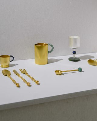Matter and Shape first edition: flamboyant cutlery, cup and jug