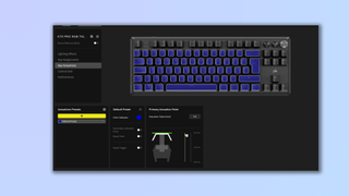 Screenshot of the ICUE app, with the Corsair K70 Pro TKL gaming keyboard connected