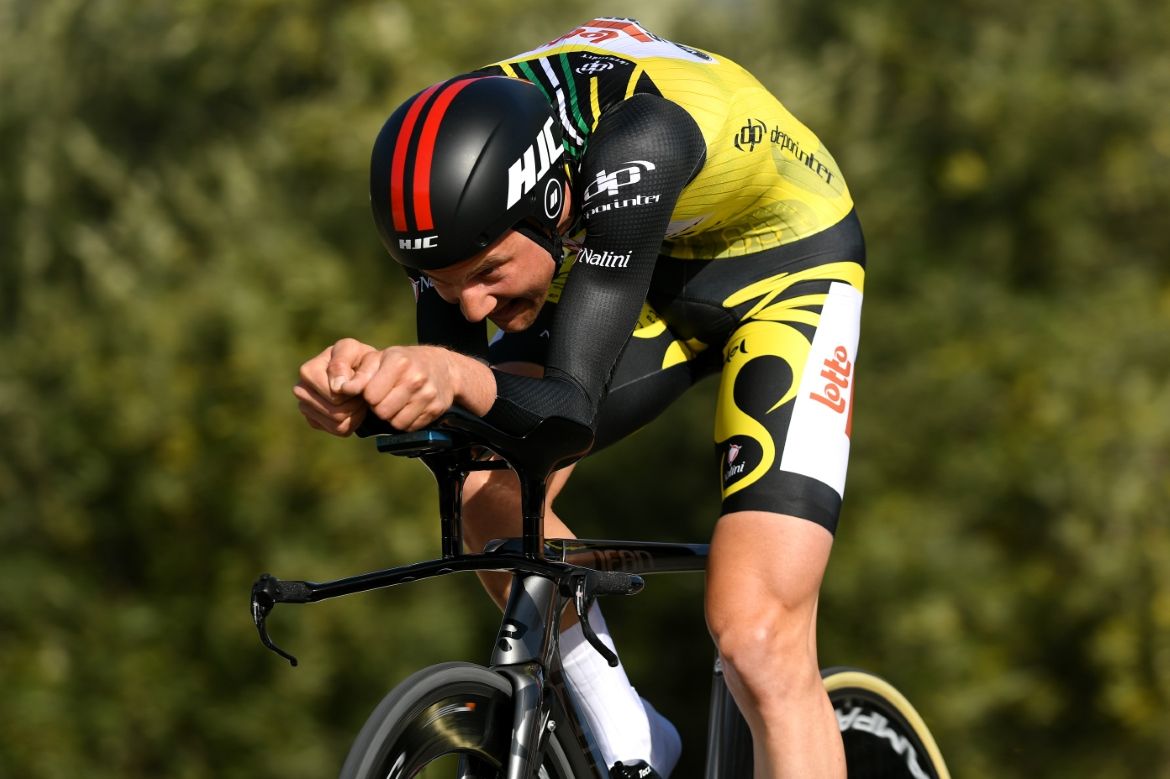 Tim Wellens (Lotto Soudal) tries to stay aero during the time trial