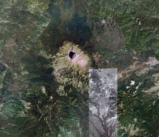 The highest point in Korea is Mount Paektusan. It's a dormant volcano and borders both China and North Korea. The area shows tremendous deforestation, especially on the North Korean side.