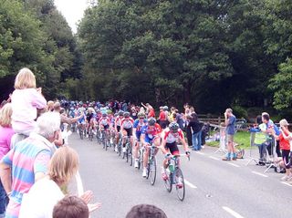 Bunch in Headley on first lap of Box Hill, London-Surrey Cycle Classic 2011