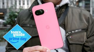 google pixel 9a in pink with prime day deal sticker