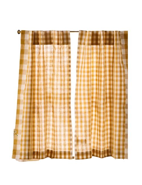 Cotton Linen Gingham Cafe Curtains, Set of 2