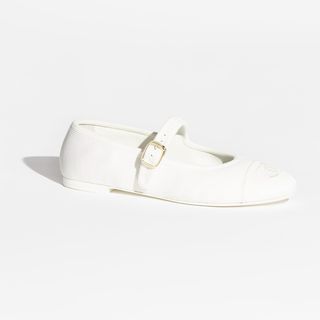 Chanel white mary-jane flats