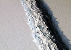 A huge crack, that's now some 109 miles (175 km) long, can be seen in the Antarctic Peninsula's Larsen C ice shelf in this aerial image captured on Nov. 10, 2016, as part of NASA's IceBridge mission.