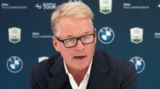 Keith Pelley speaks to the media prior to the 2022 BMW PGA Championship