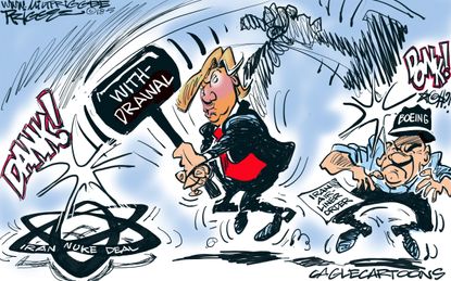 Political cartoon U.S. Trump Iran nuclear deal Boeing